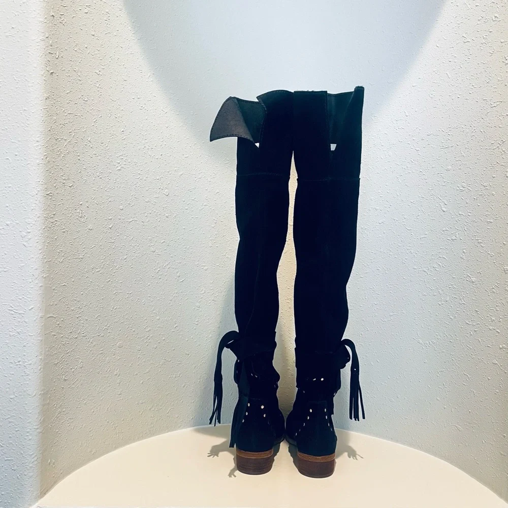 See By Chloe Dasha Suede Black Over the Knee Block Heel Boots Size 5 NEW
